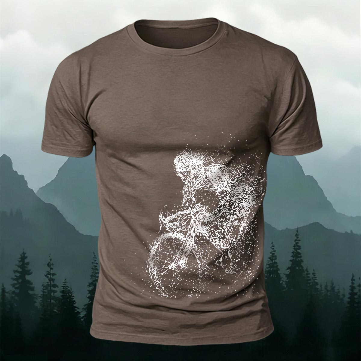 Cycling Pattern Mountain-Style Cotton Casual T-Shirt