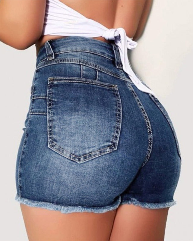 Women's Casual Frayed Hem Stretch Denim Shorts