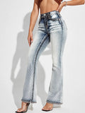 Women Vintage Bull Head Embroidery Flare Jeans