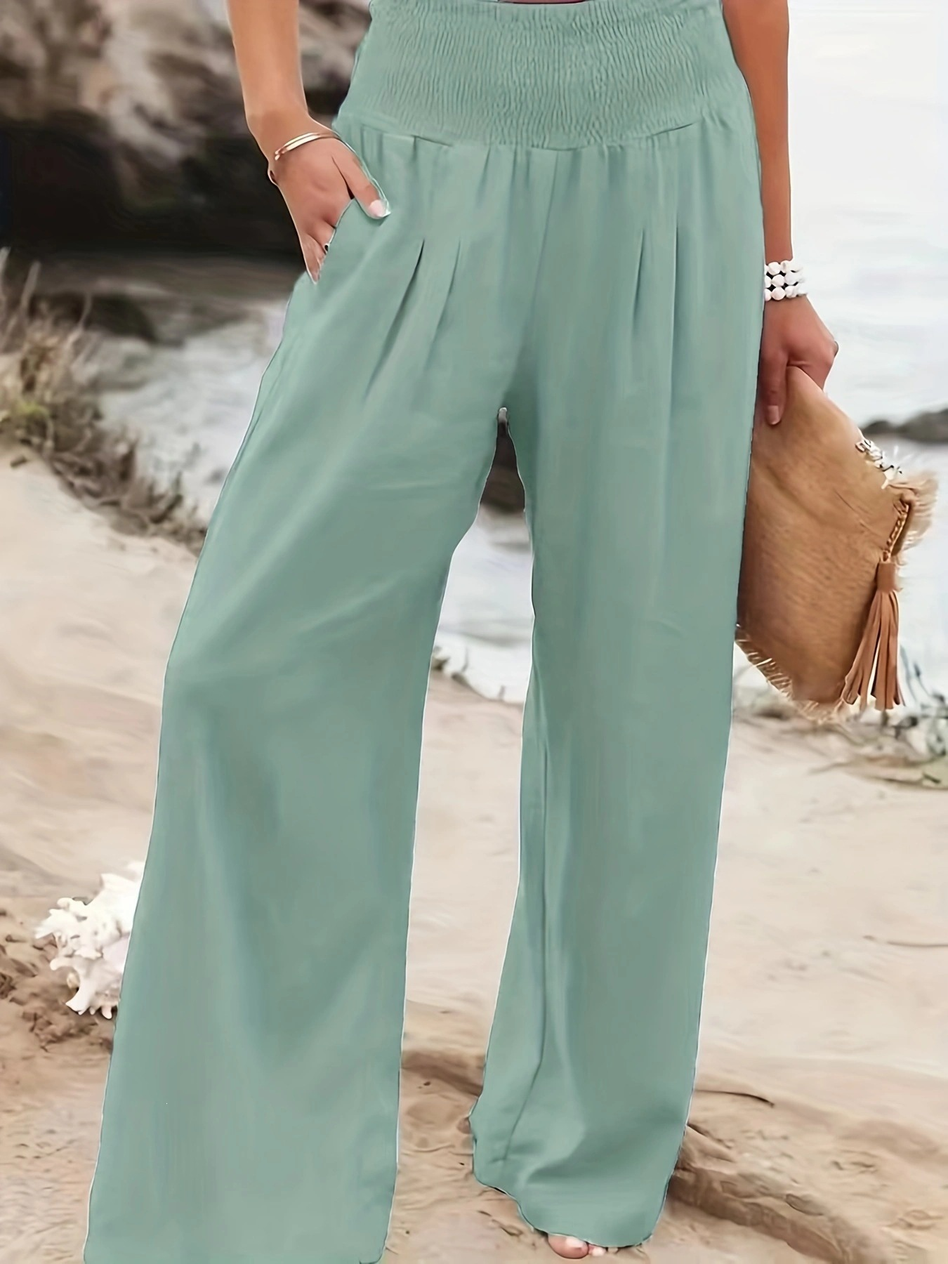 Women Cotton Linen Comfort Casual Mid Rise Pants