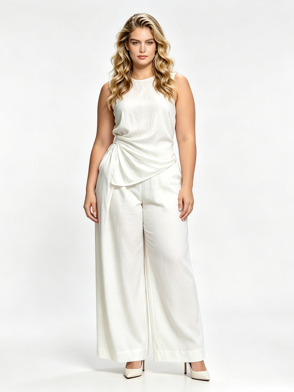 Casual Solid-Color Round-Neck Loose-Fit Sleeveless Two-Piece Set