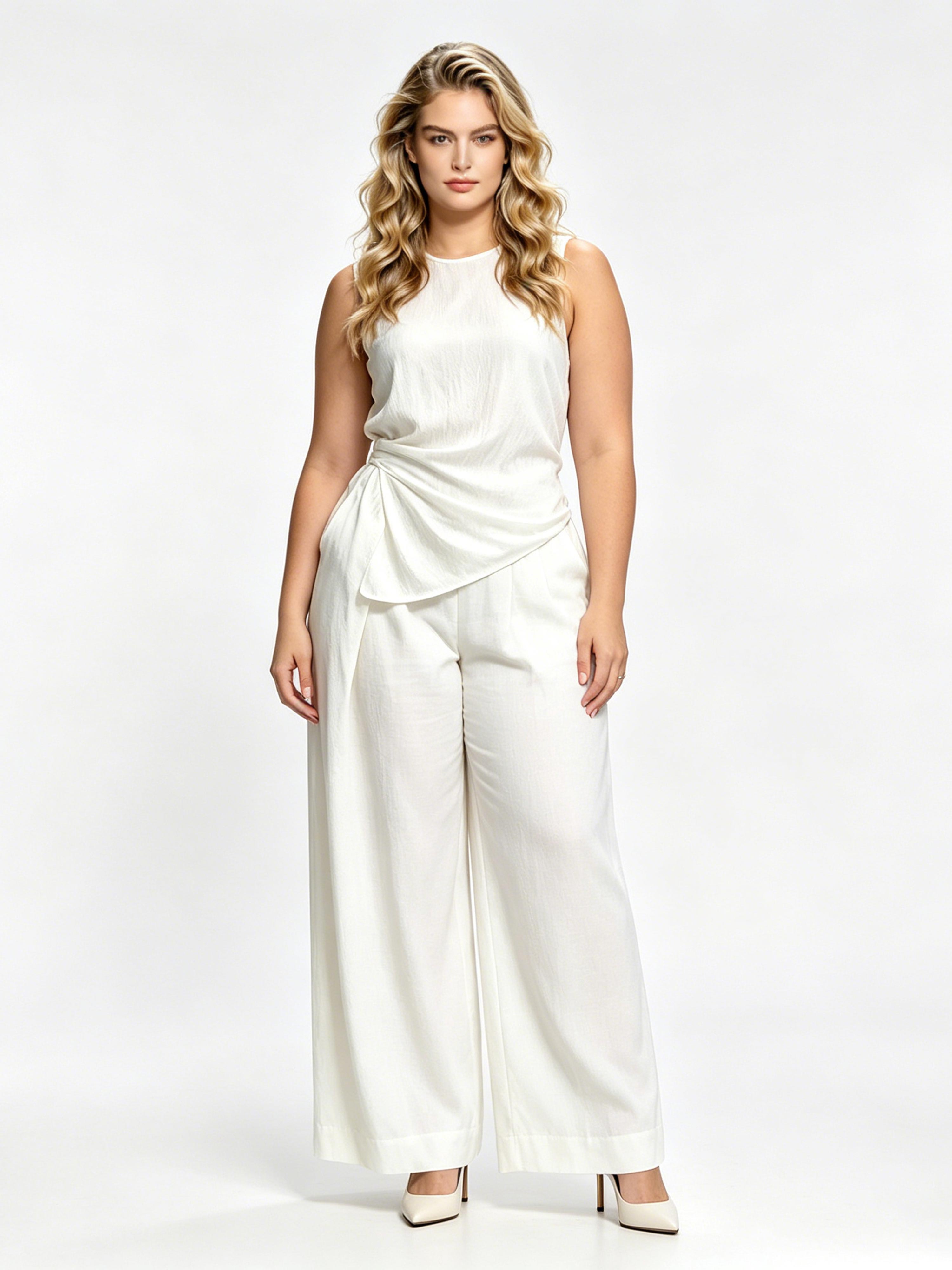 Casual Solid-Color Round-Neck Loose-Fit Sleeveless Two-Piece Set