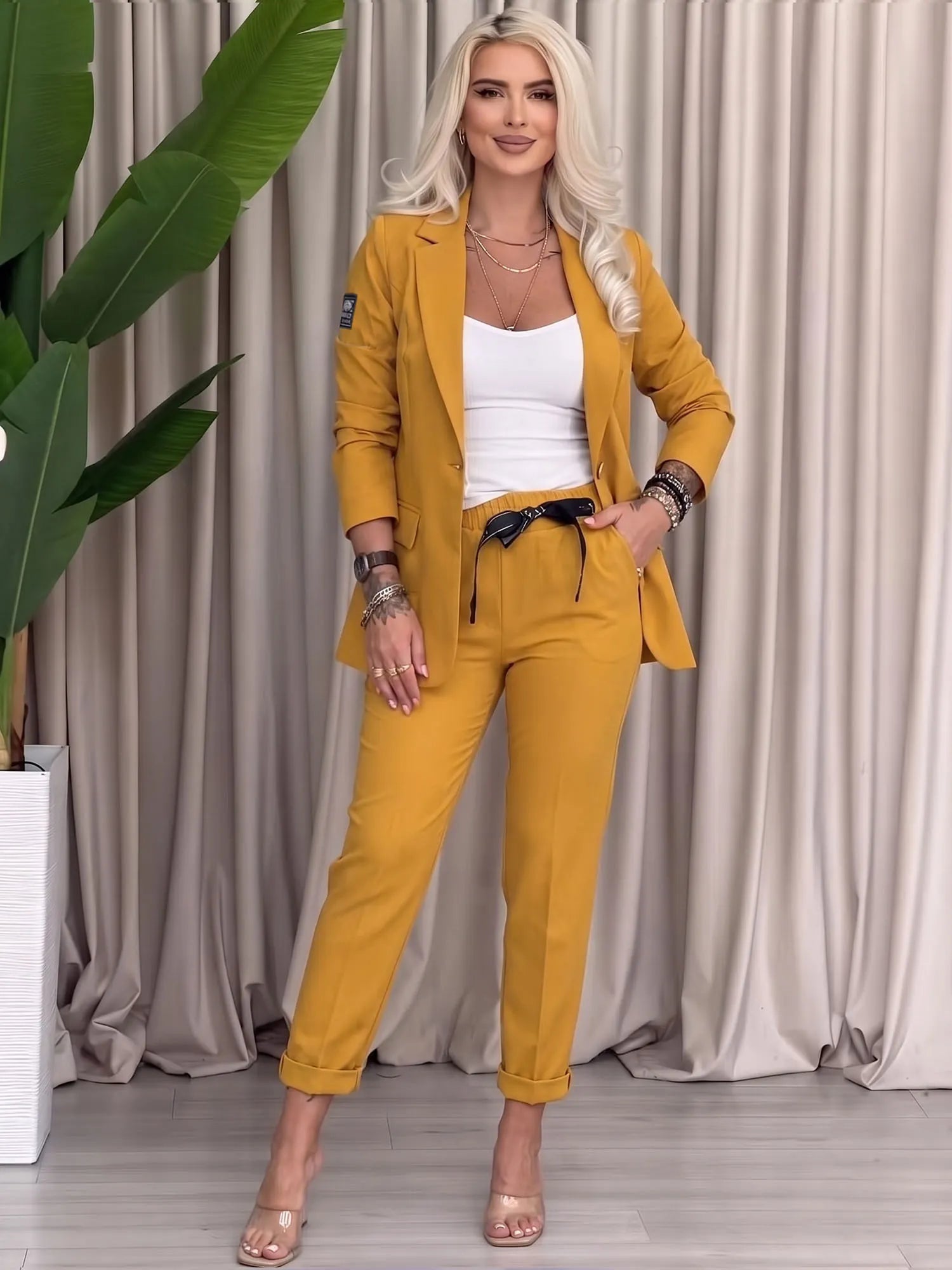 Women's Casual Fashionable Skinny-Leg Pants Suit Set
