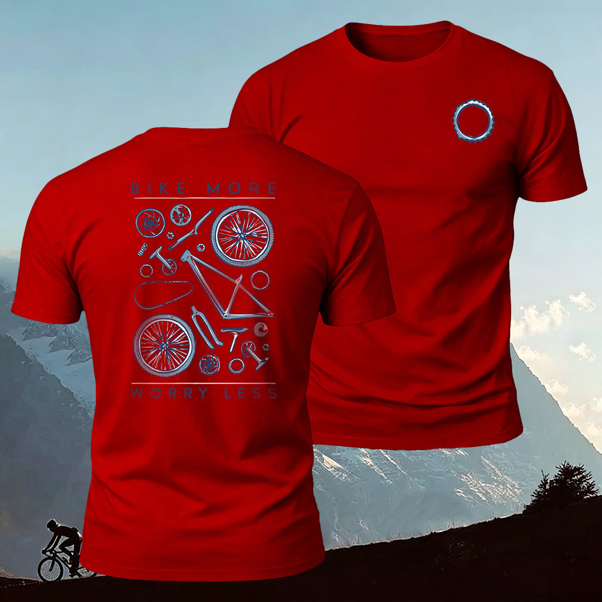 Bicycle Parts Print 100% Cotton Casual T-Shirt