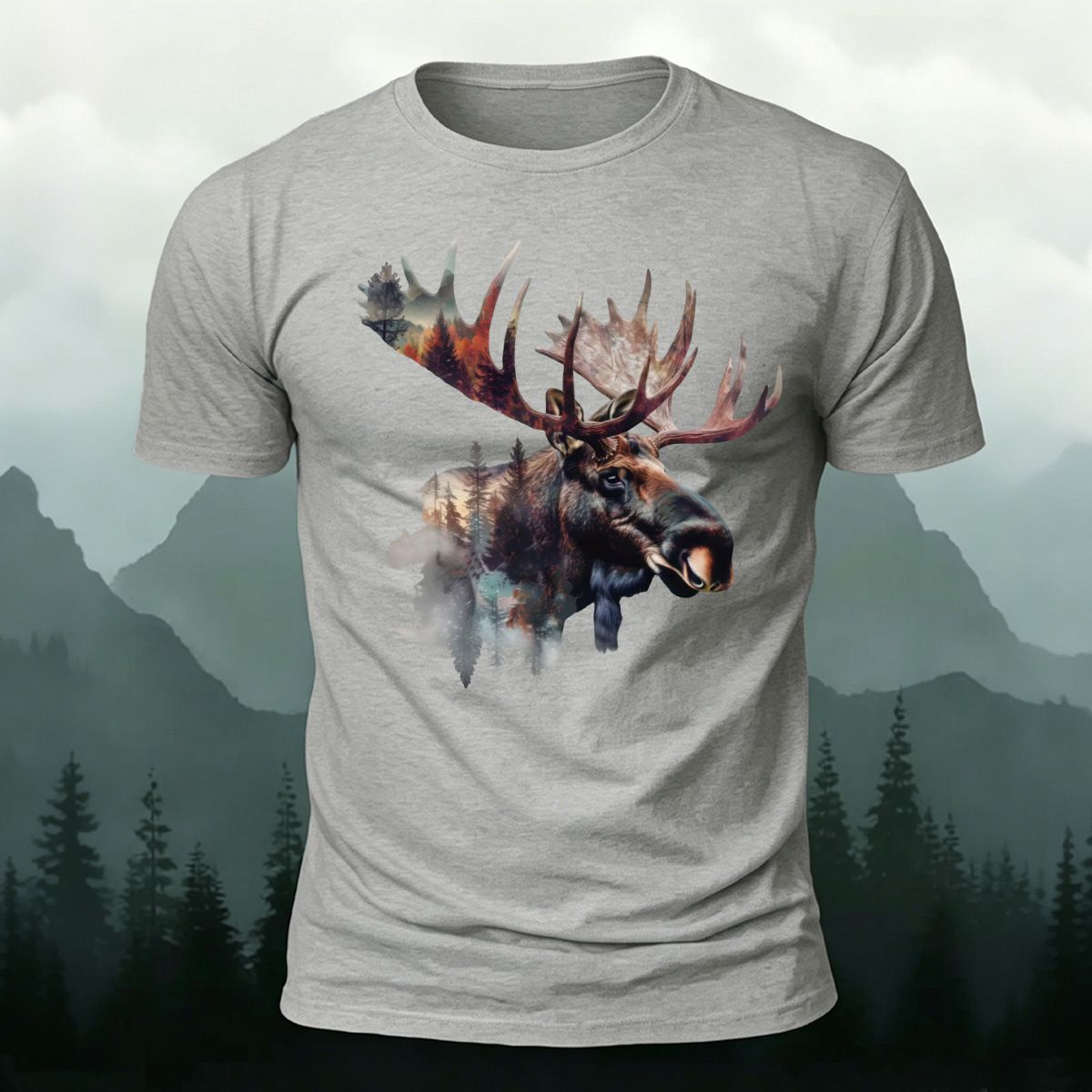 Scenery-style Moose Men's Simple Premium Cotton T-Shirt