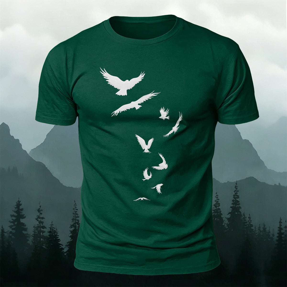 Free-Flying Birds Print Casual Cotton T-Shirt