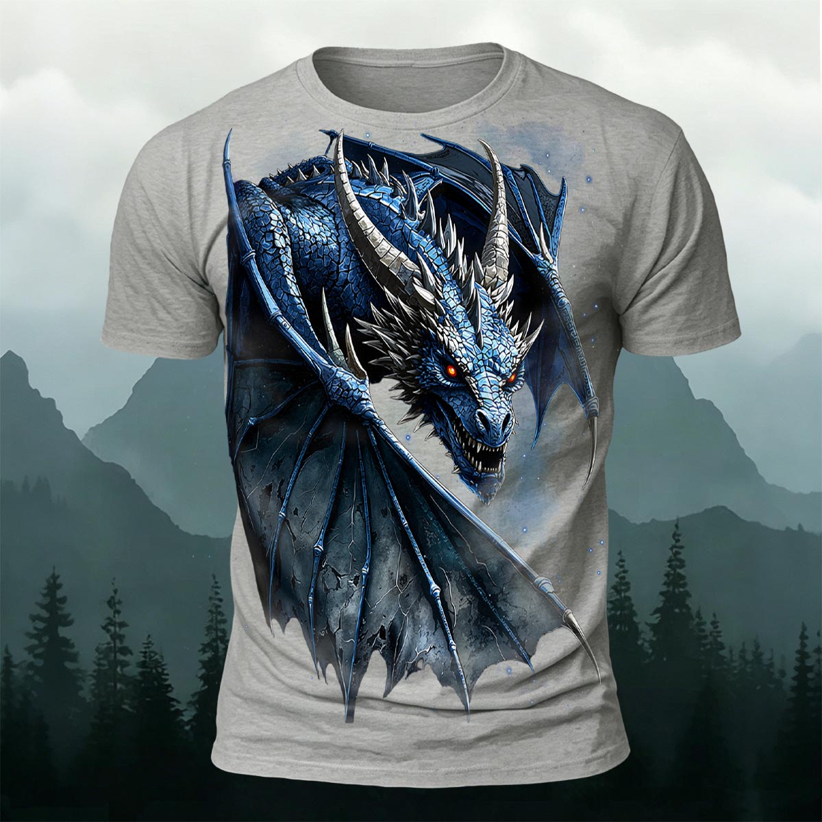 Fierce Dragon Print Cool Casual Sublimation T-Shirt