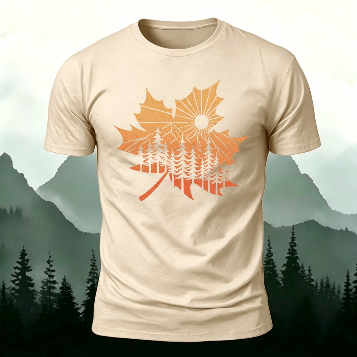Maple Leaf Pattern Premium Cotton T-Shirt