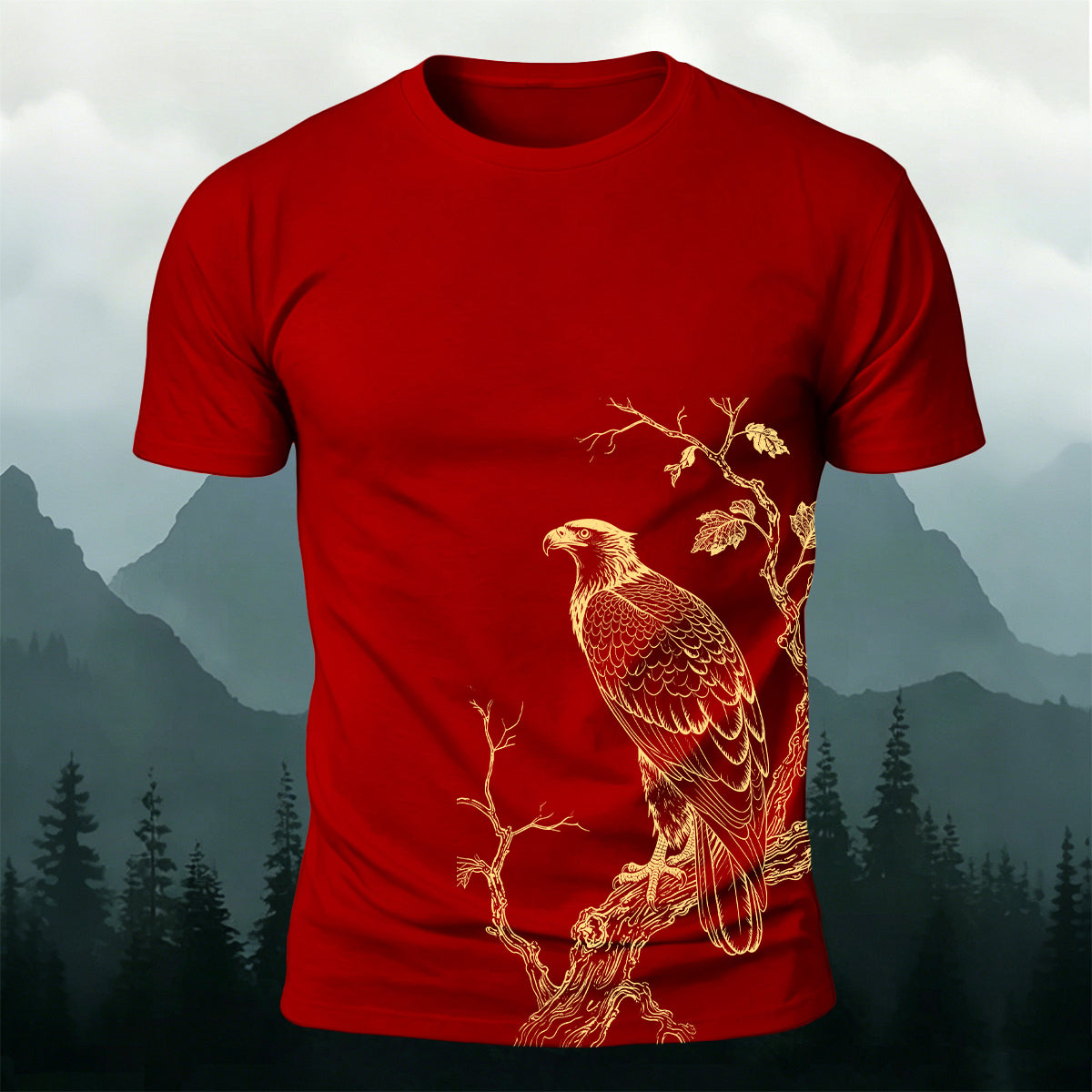Bird-on-a-Branch PrintCasual 100% Cotton T-Shirt
