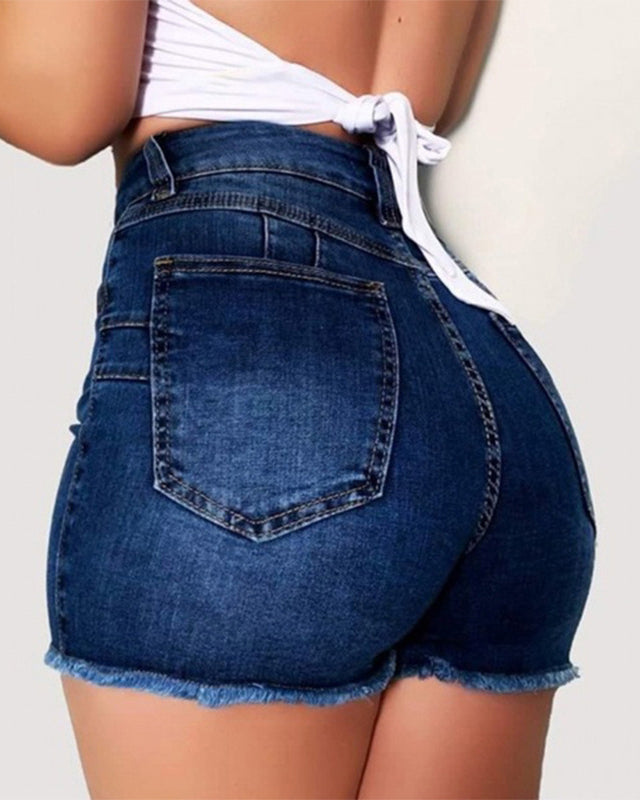 Women's Casual Frayed Hem Stretch Denim Shorts