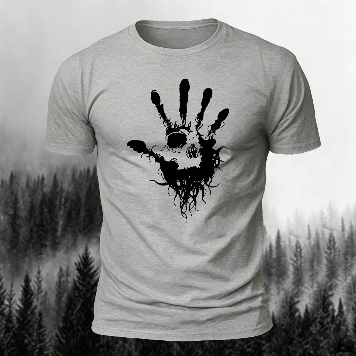Cotton Skull Face Palm Print Outdoor T-Shirt
