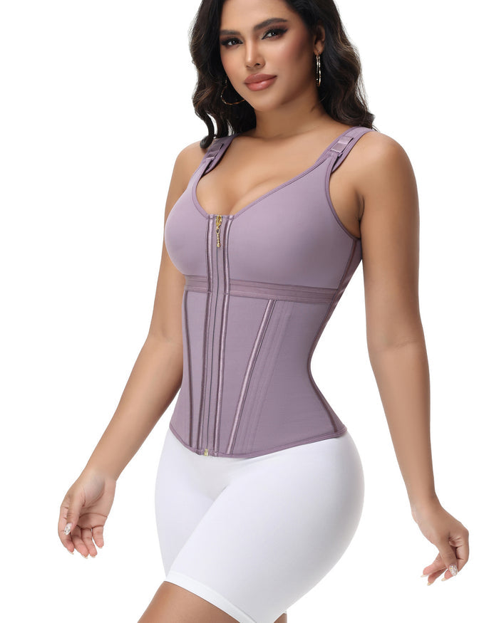 Boned Latex Waist Trainer with Built-in Bra Vest