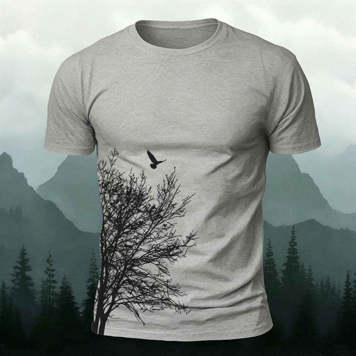 Minimalist  Tree Pattern Natural Style Casual T-Shirt