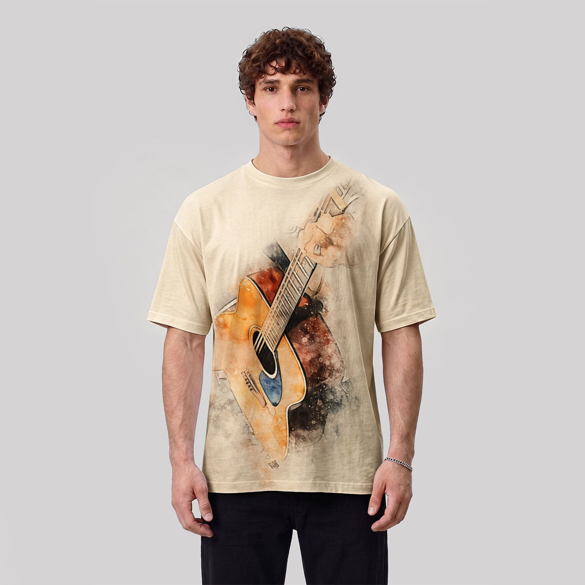 Guitar Print Vintage Distressed Trendy T-Shirt