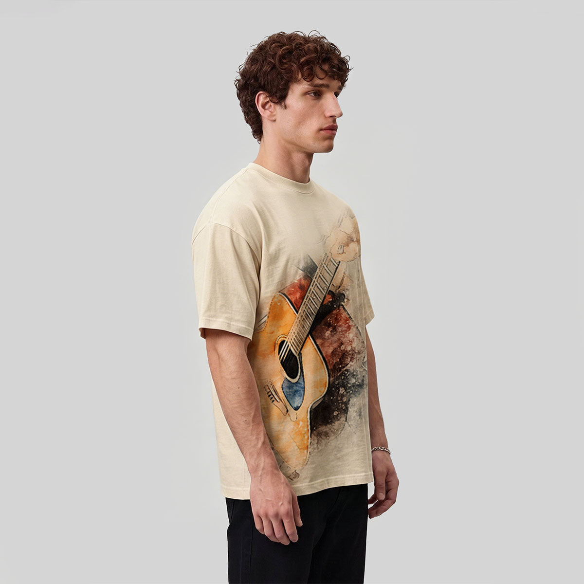 Guitar Print Vintage Distressed Trendy T-Shirt