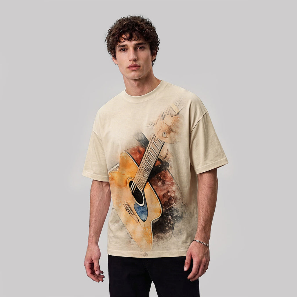 Guitar Print Vintage Distressed Trendy T-Shirt