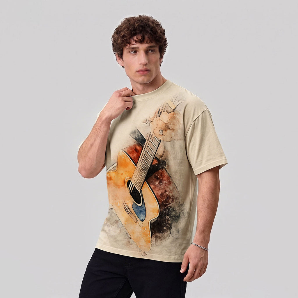 Guitar Print Vintage Distressed Trendy T-Shirt