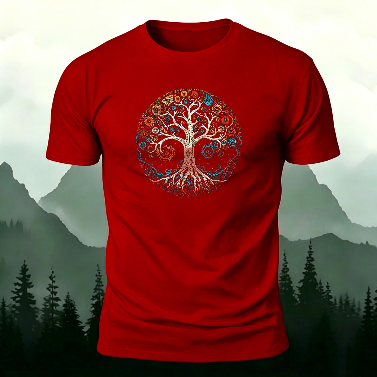 Bloom Tree Print Soft-touch Feel Cotton T-Shirt