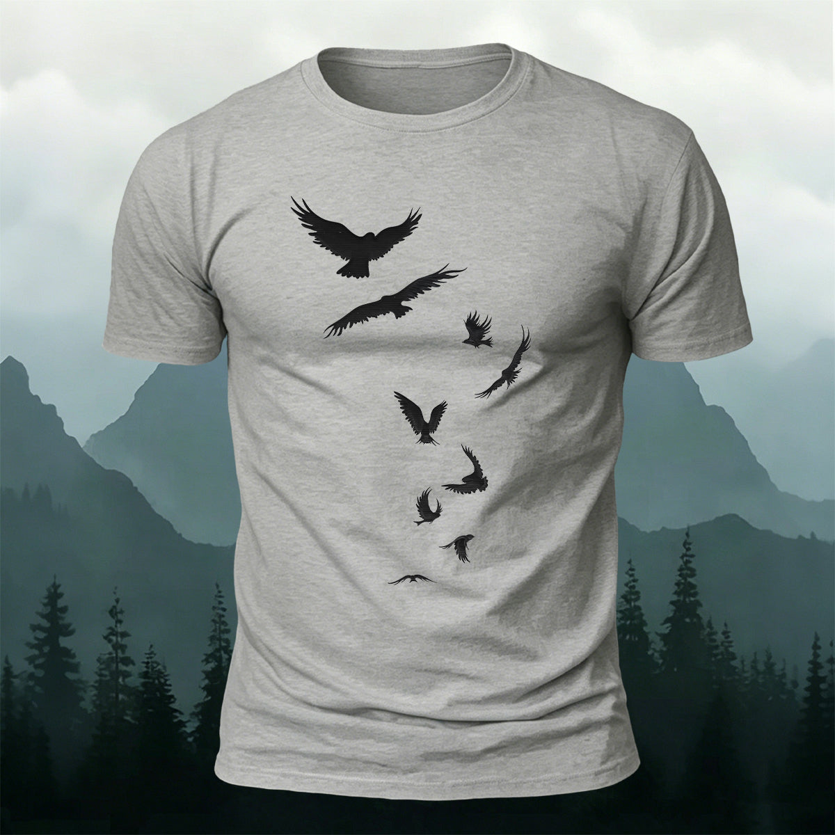Free-Flying Birds Print Casual Cotton T-Shirt