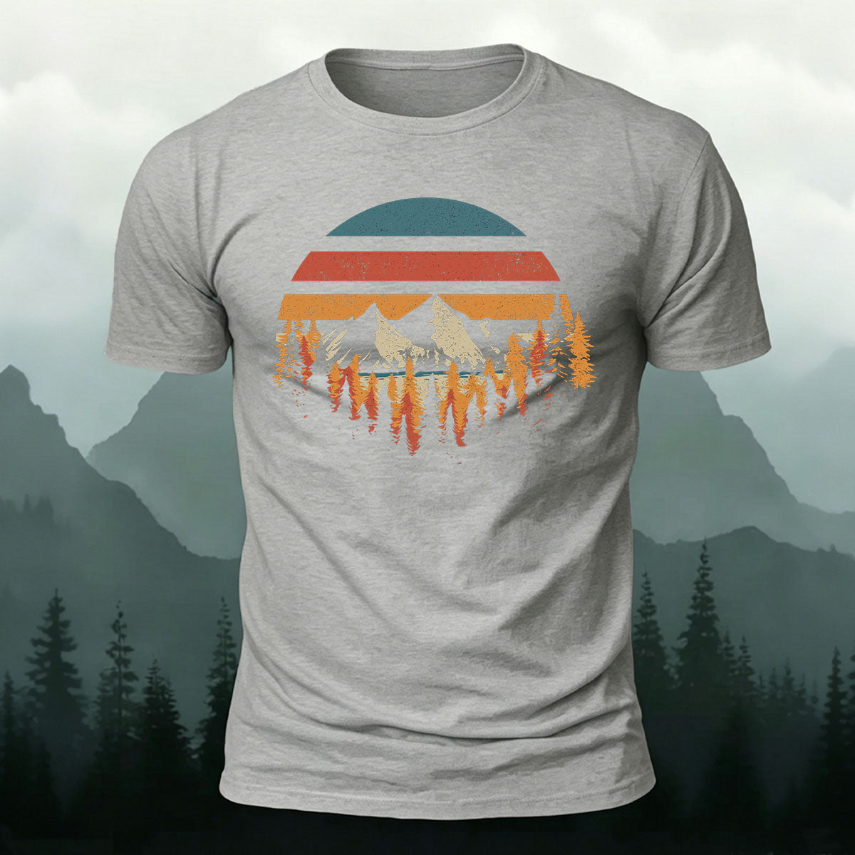Mountain Landscape Pattern Retro Trend Cotton T-Shirt