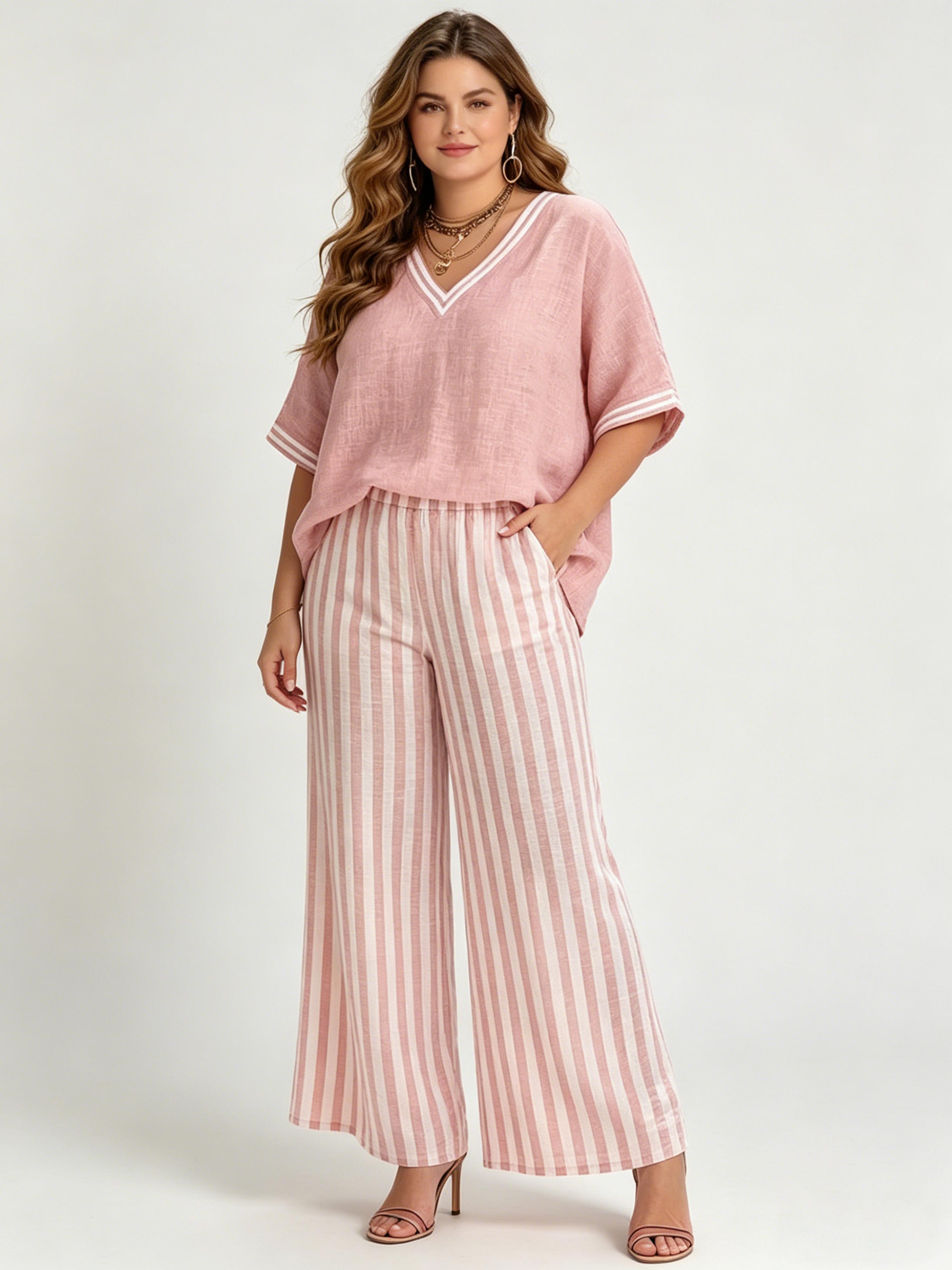 Elegant Cotton-Linen Striped Casual Breathable Set