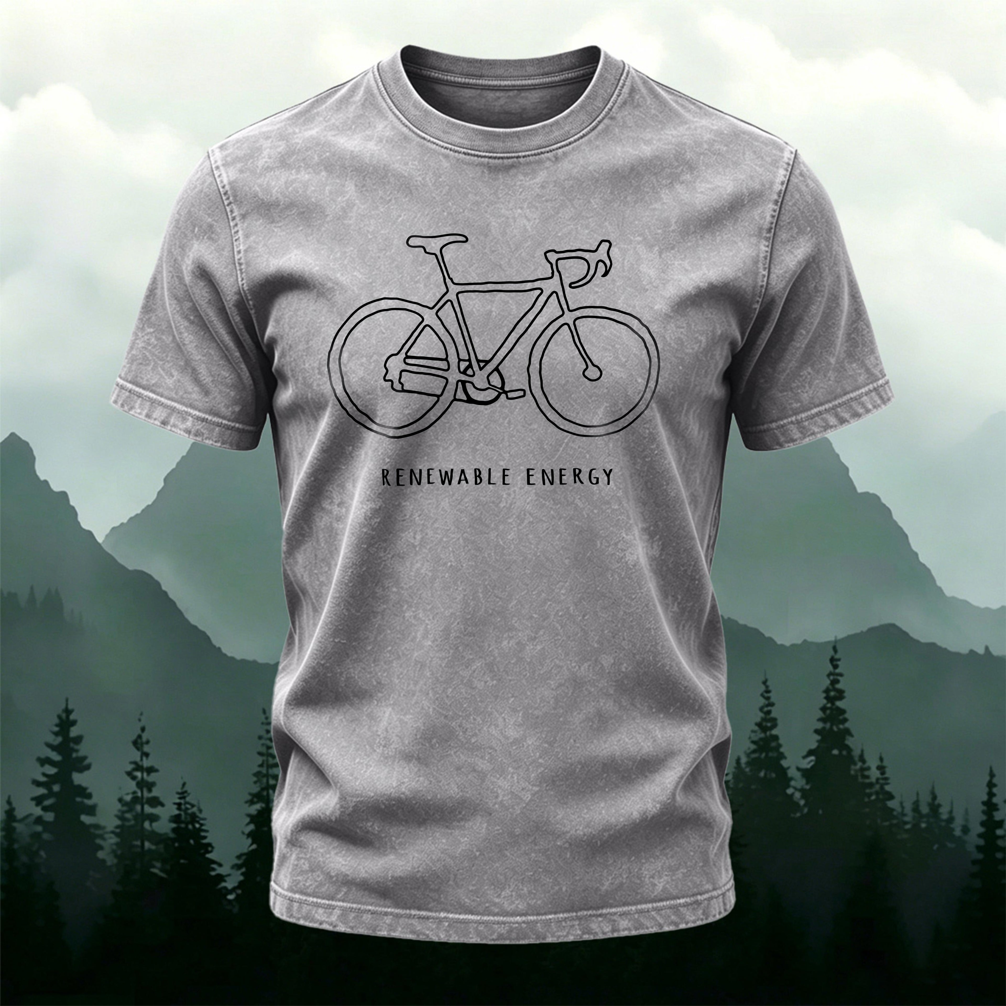 Simple Bicycle Print T-Shirt Casual Washed Cotton