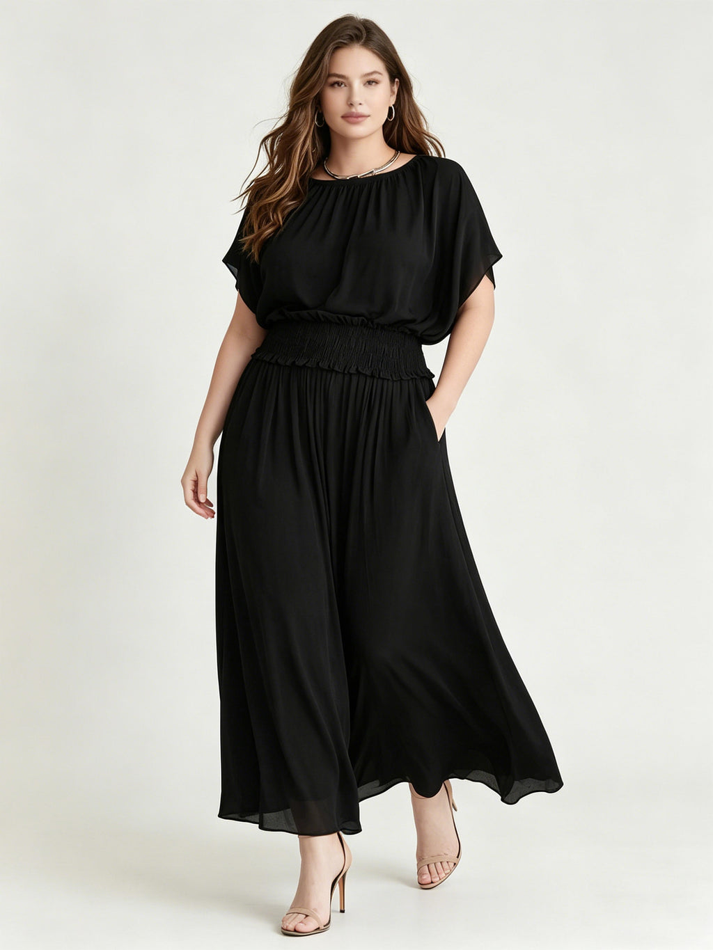 A Fitted Waist Elegant And Delicate Long Chiffon Set