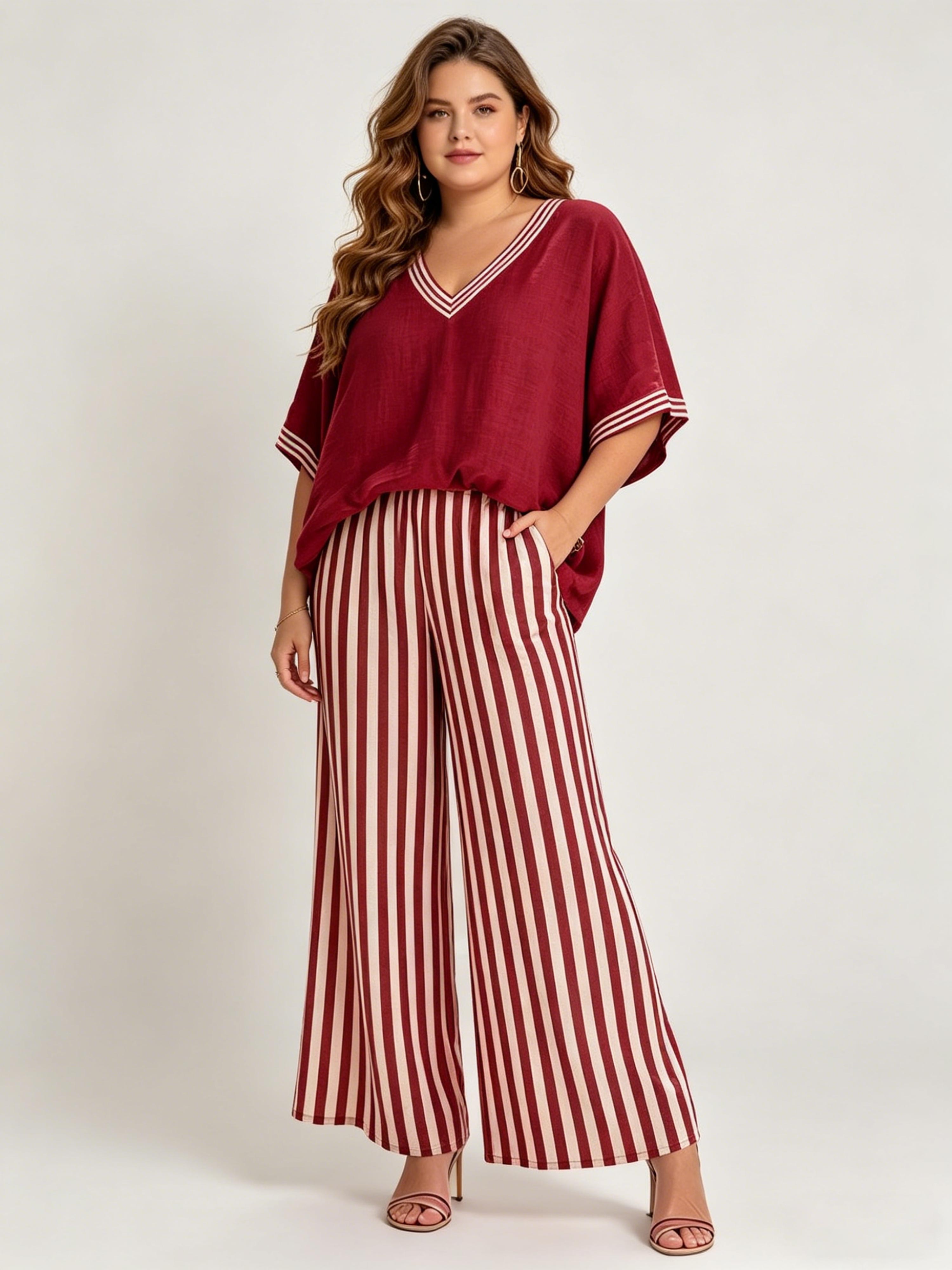 Elegant Cotton-Linen Striped Casual Breathable Set