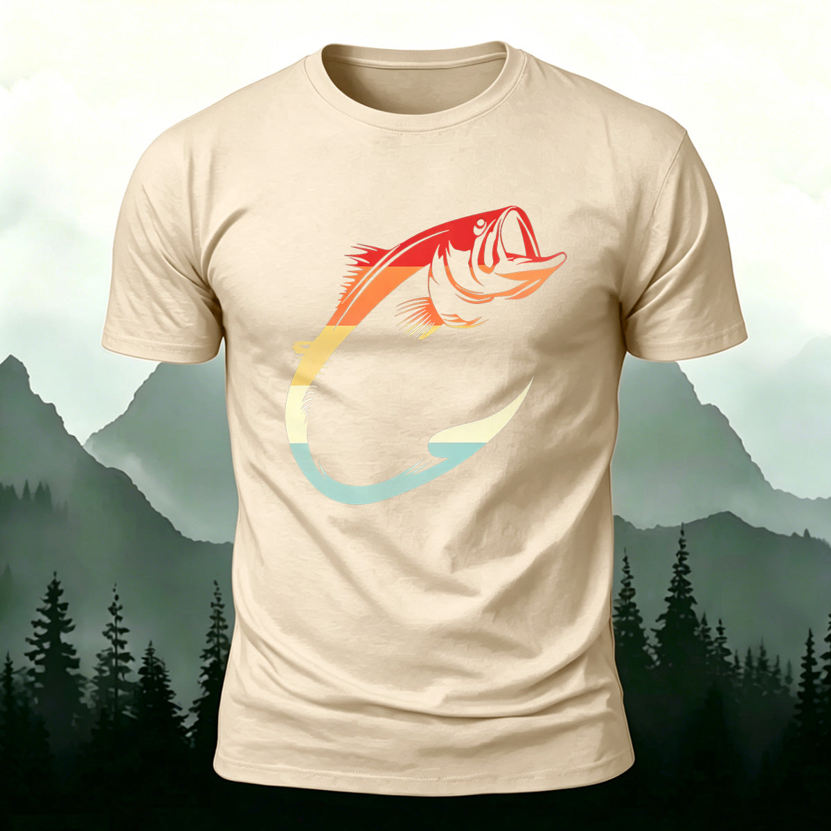 Colorful Hook Print Breathable Material Casual T-Shirt