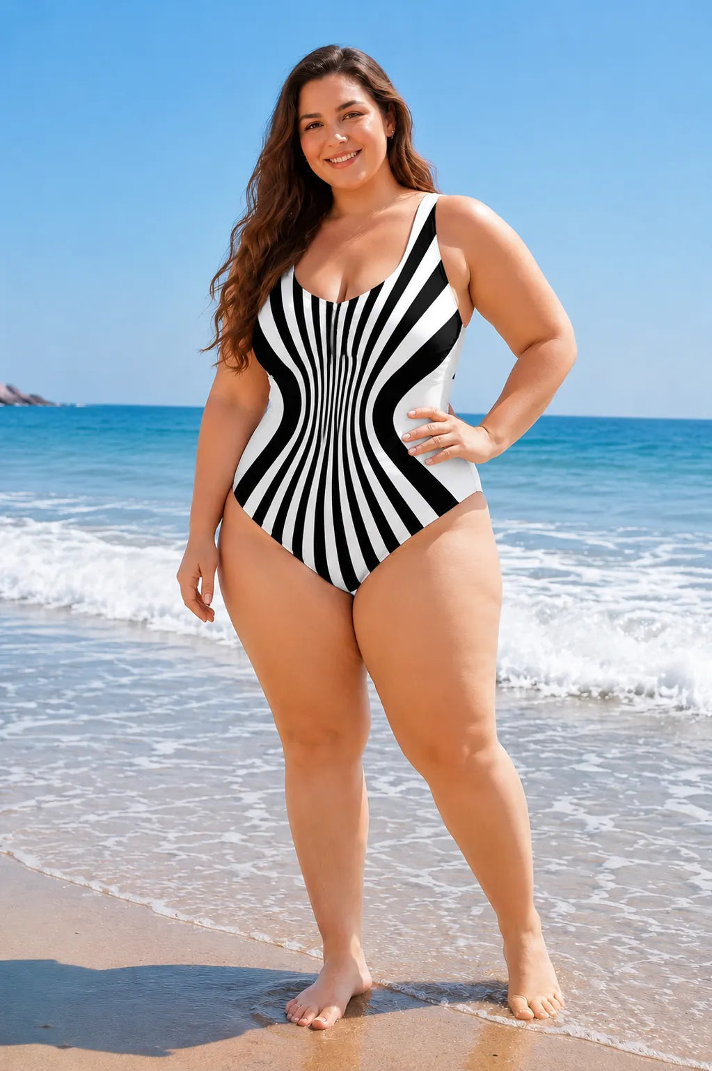 Sexy Strappy Striped Quick-Dry One-Piece Swimsuit