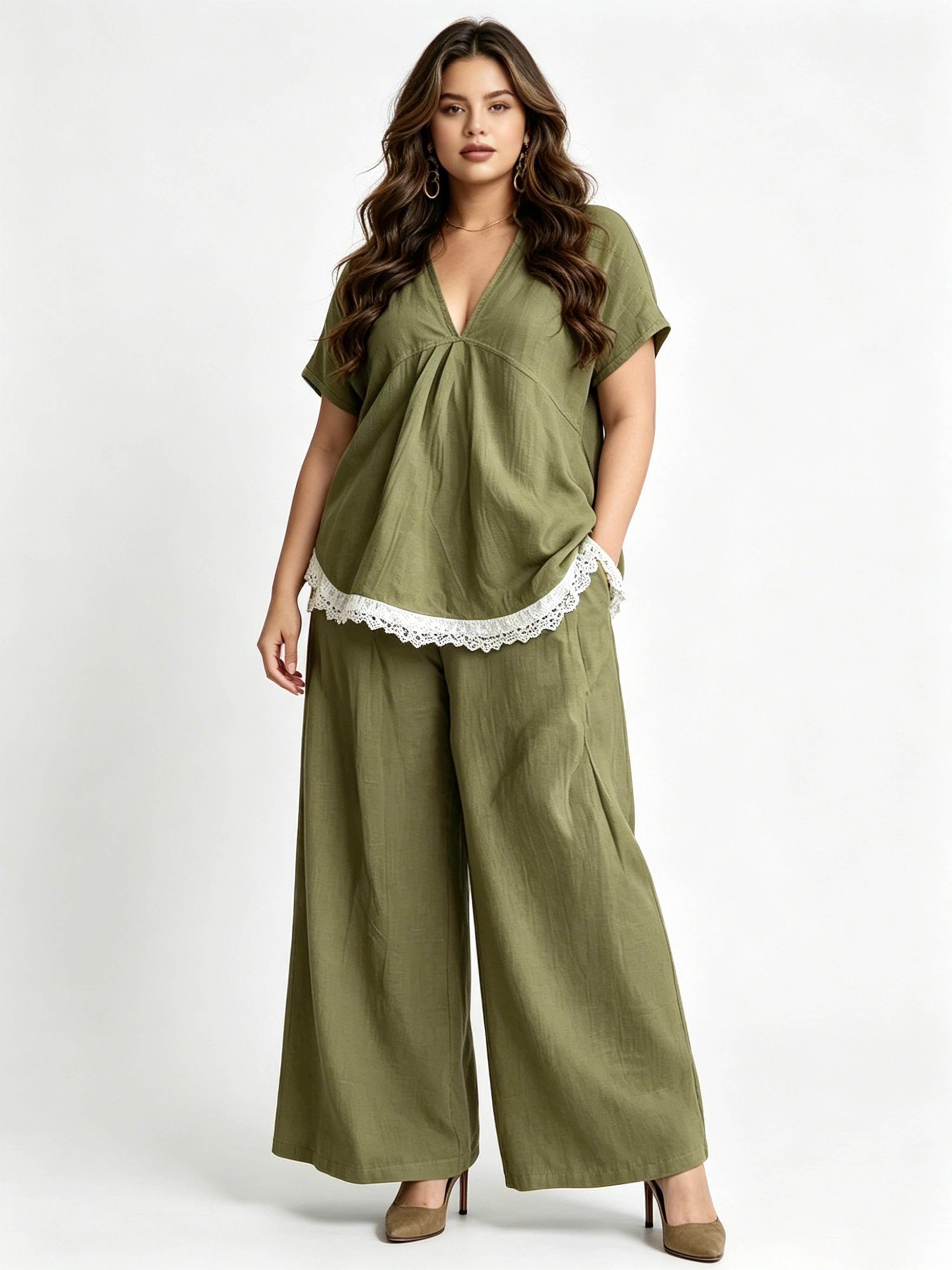 Summer Short-Sleeve and Loose-Fit Long-Pants Set