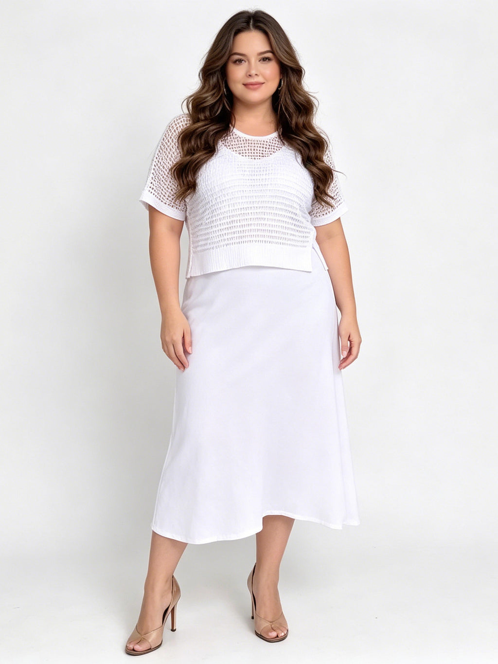 Knitted Hollow-out Casual Solid Color Dress Set