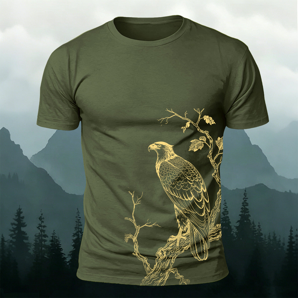 Bird-on-a-Branch PrintCasual 100% Cotton T-Shirt