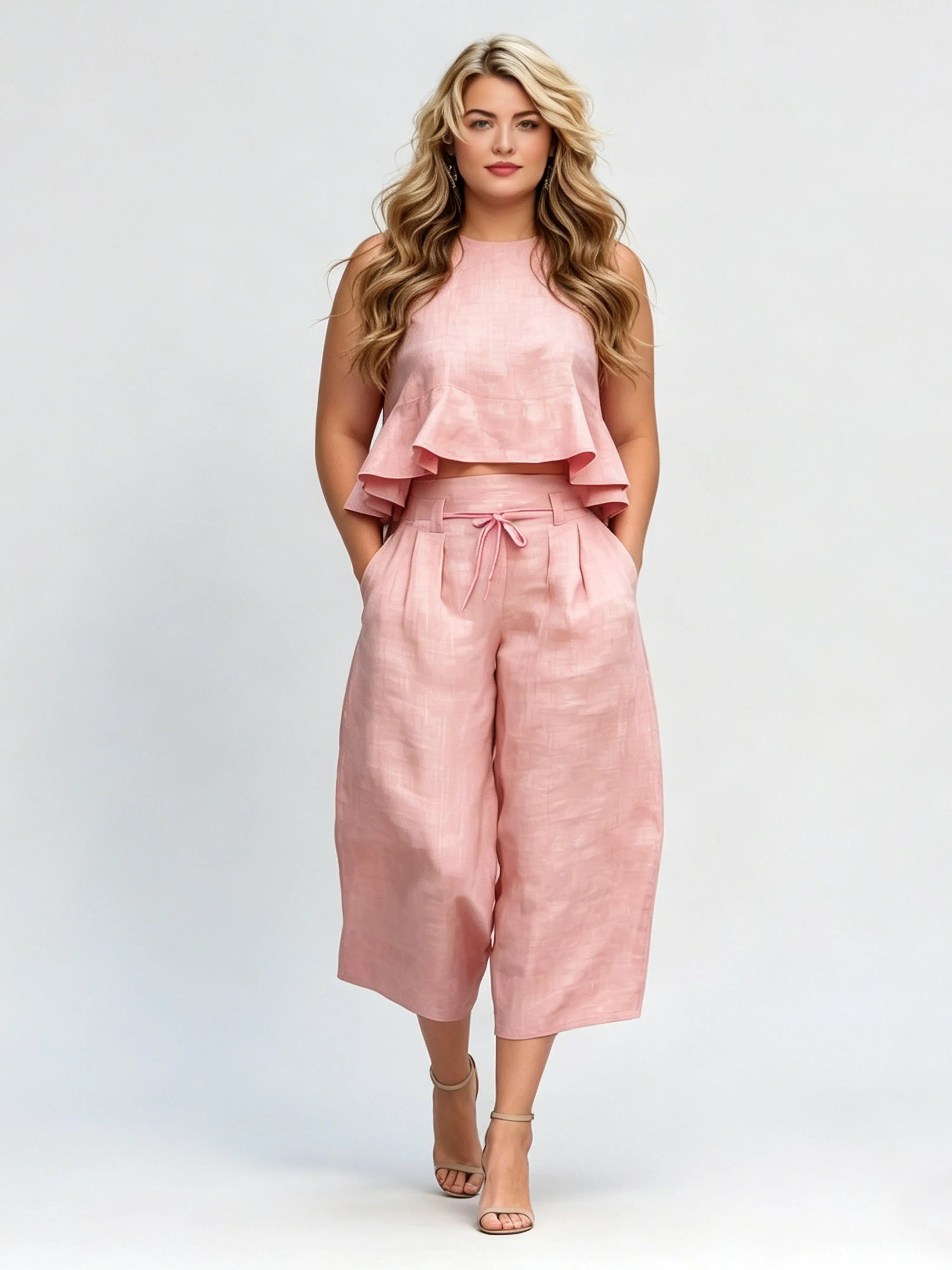 Women's Ruffle-Trimmed Linen-Blend Set