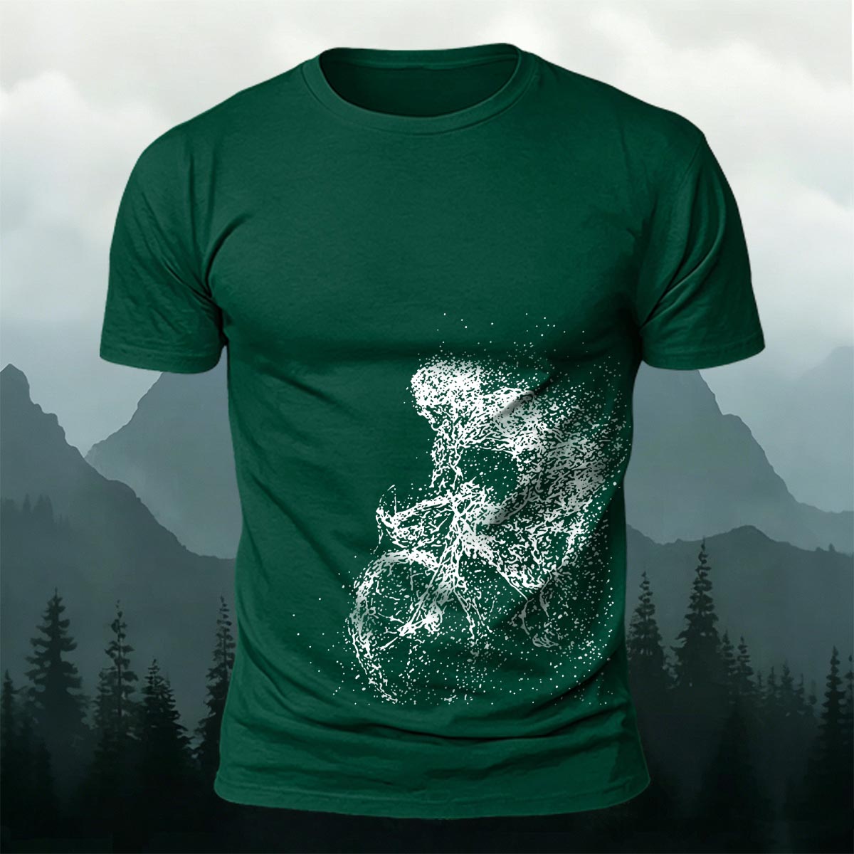 Cycling Pattern Mountain-Style Cotton Casual T-Shirt