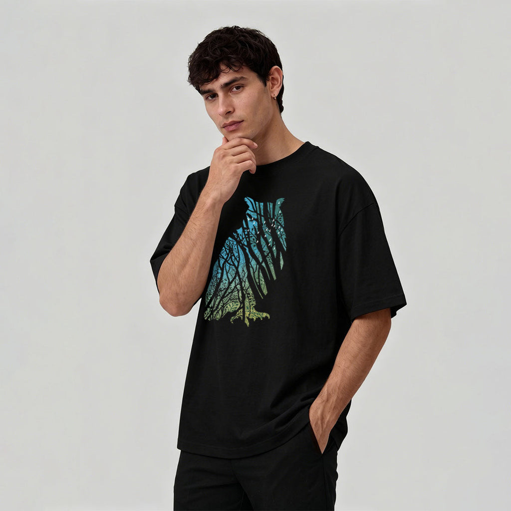 Tech Owl Art Print Casual Cotton T-Shirt