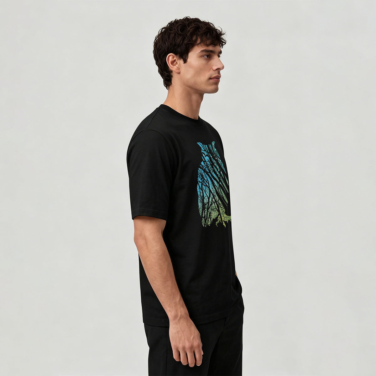Tech Owl Art Print Casual Cotton T-Shirt