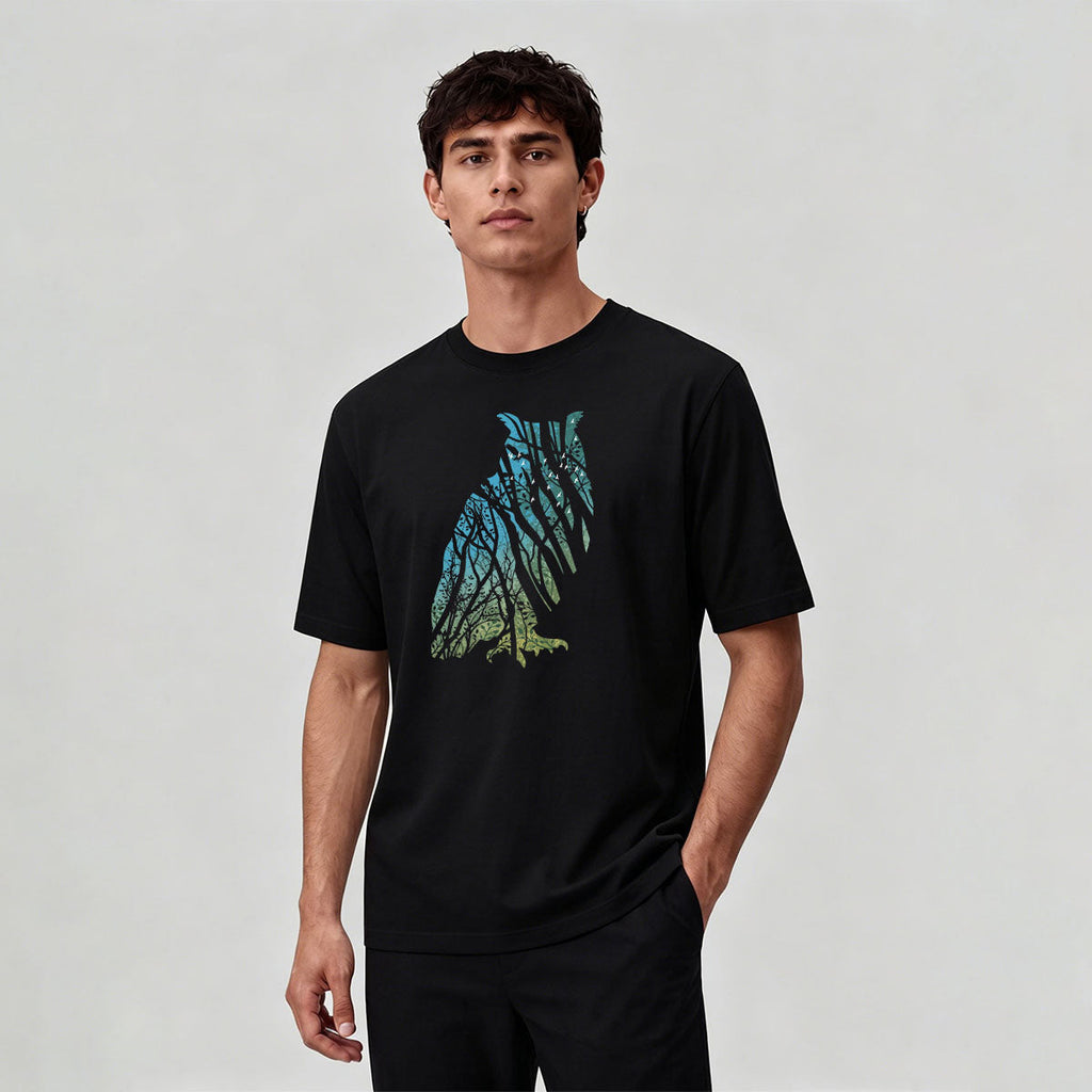 Tech Owl Art Print Casual Cotton T-Shirt