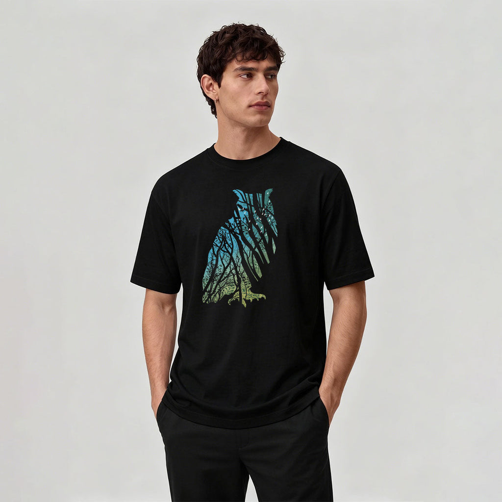 Tech Owl Art Print Casual Cotton T-Shirt