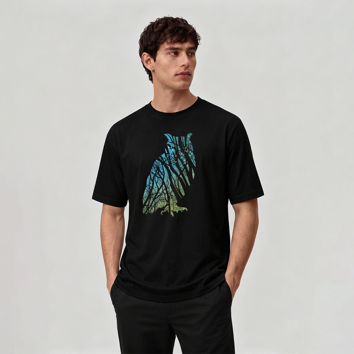 Tech Owl Art Print Casual Cotton T-Shirt
