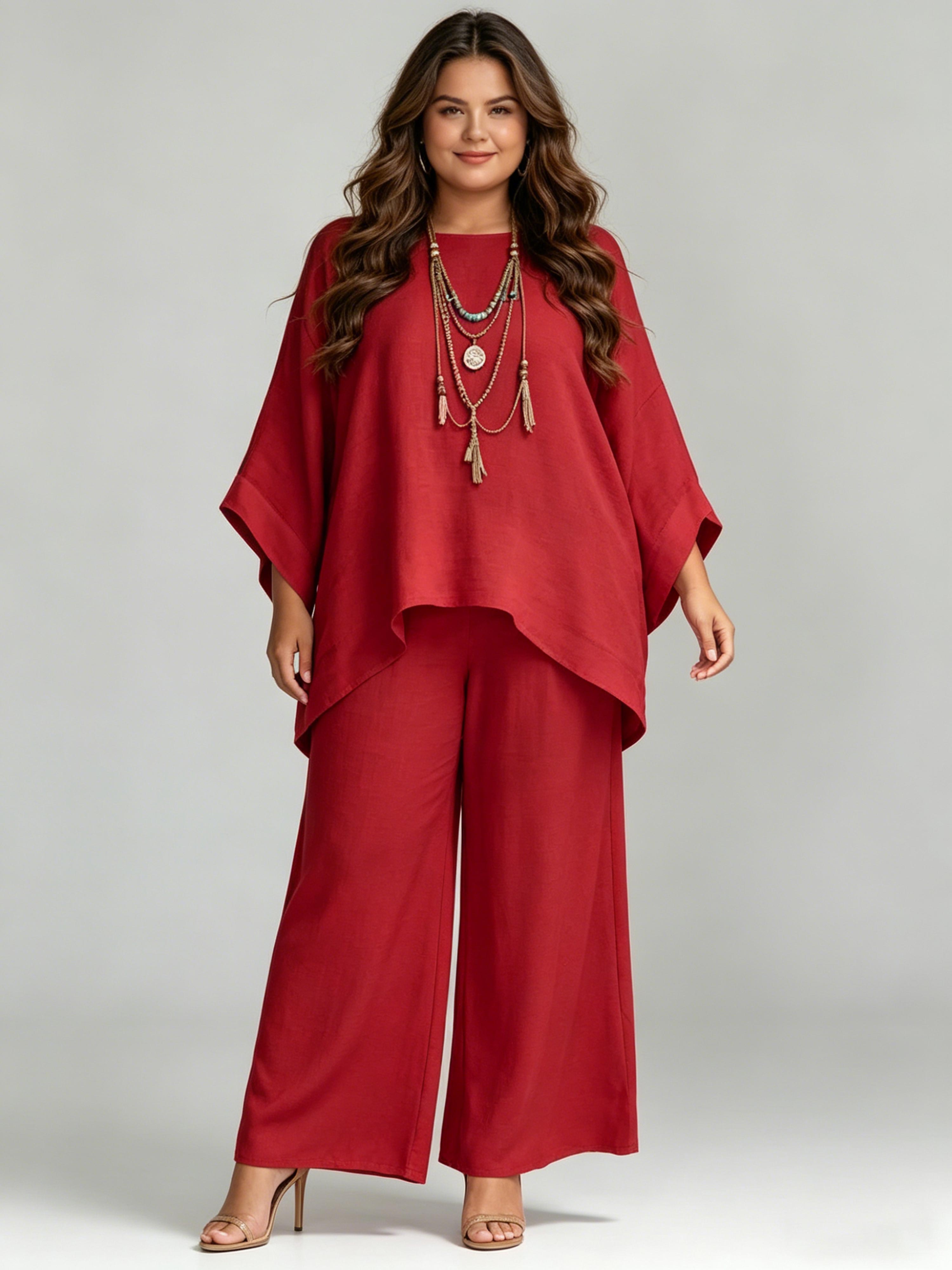 Minimalist Loose-fitting Linen-blend Shirt And Wide-leg Pants Set