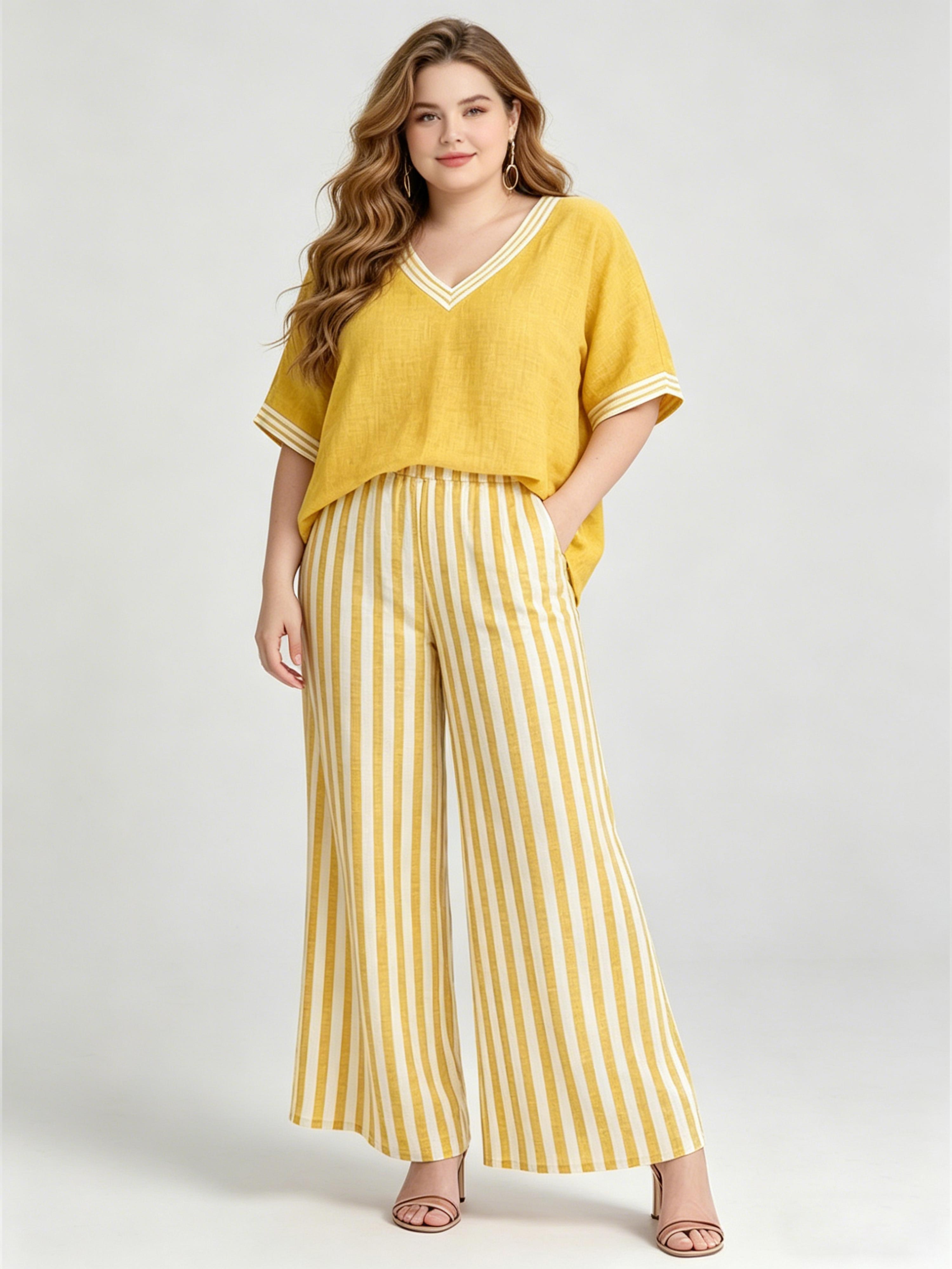 Elegant Cotton-Linen Striped Casual Breathable Set