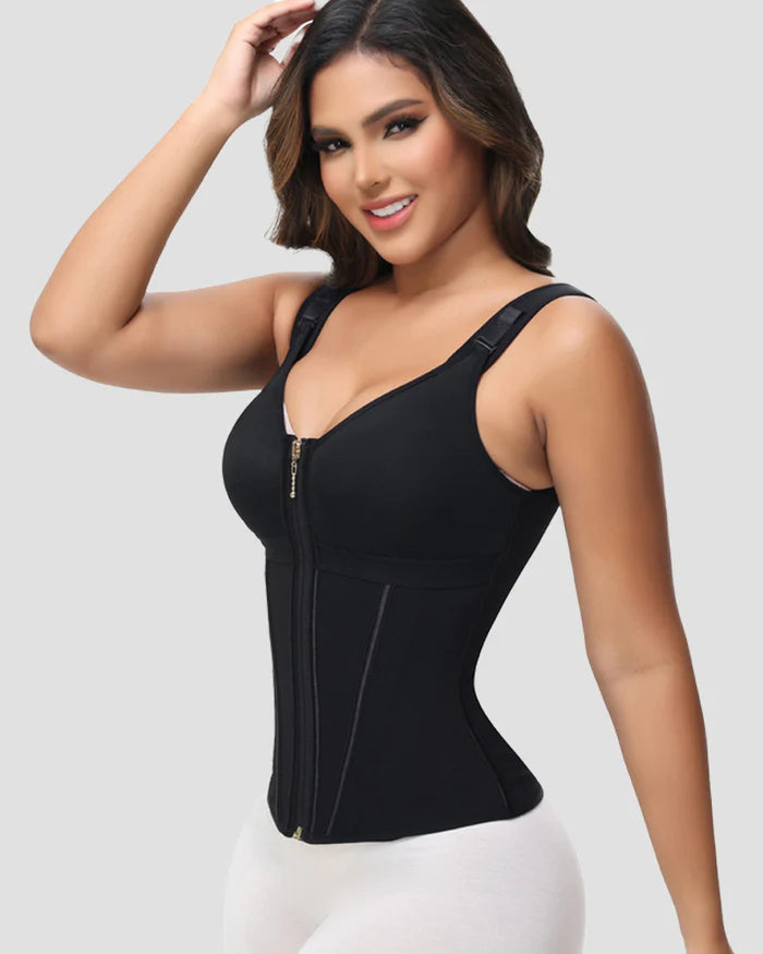 Boned Latex Waist Trainer with Built-in Bra Vest