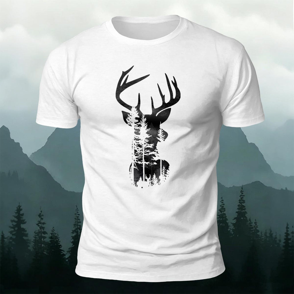 Moose Forest Print Natural Skin-Friendly T-Shirt