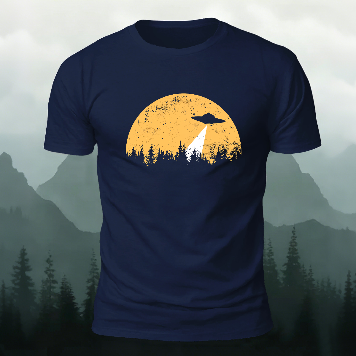 Alien Spaceship Pattern Skin-Friendly Casual T-Shirt