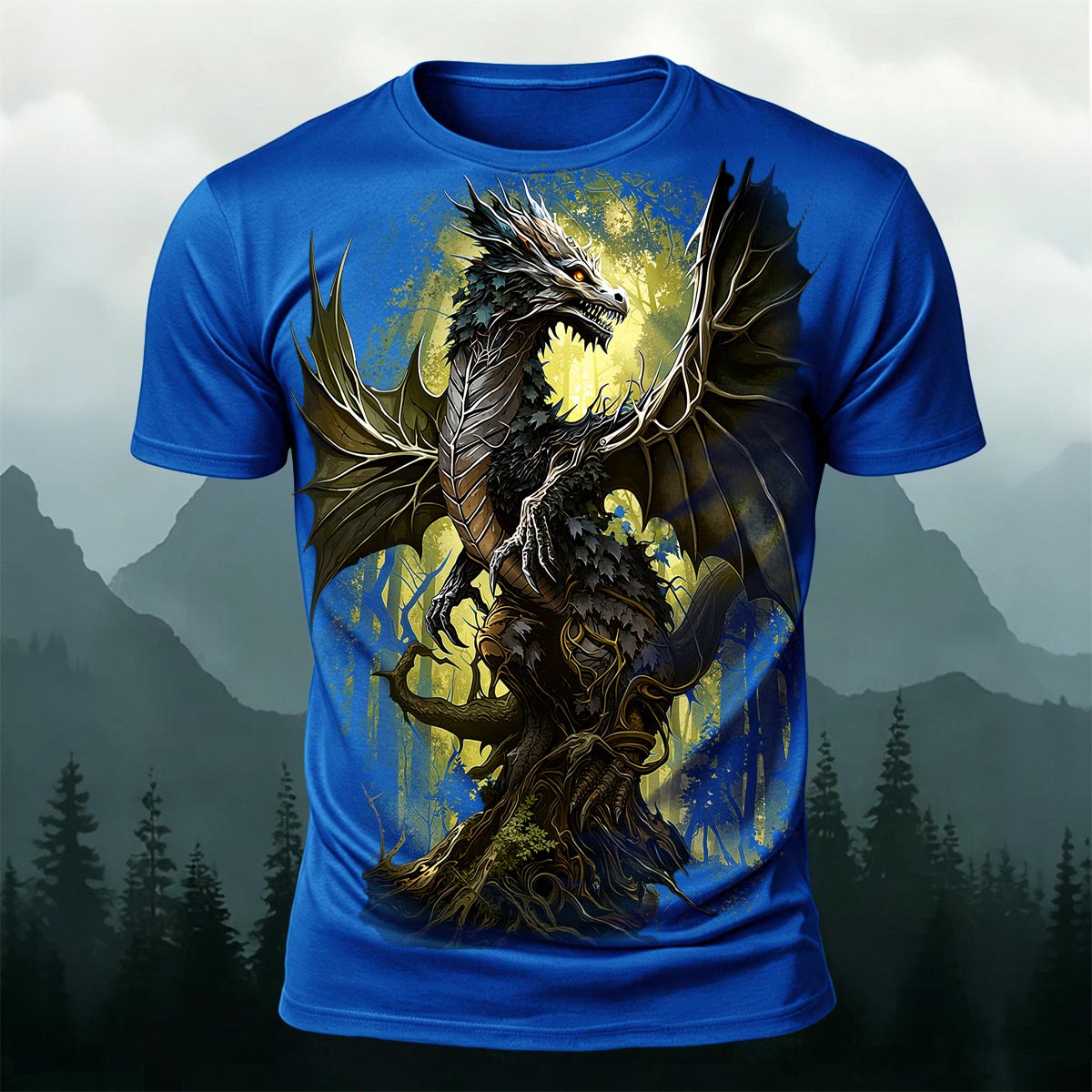 Retro Forest Dragon Print Outdoor T-Shirt