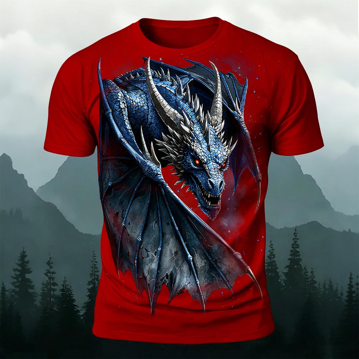 Fierce Dragon Print Cool Casual Sublimation T-Shirt