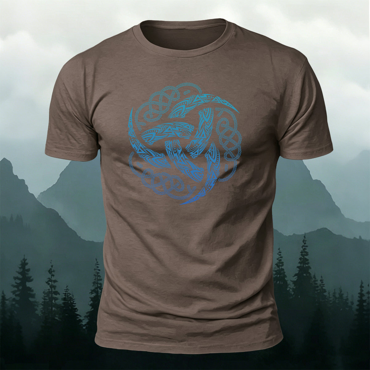 Viking Mythology Totem Print Casual Cotton T-Shirt