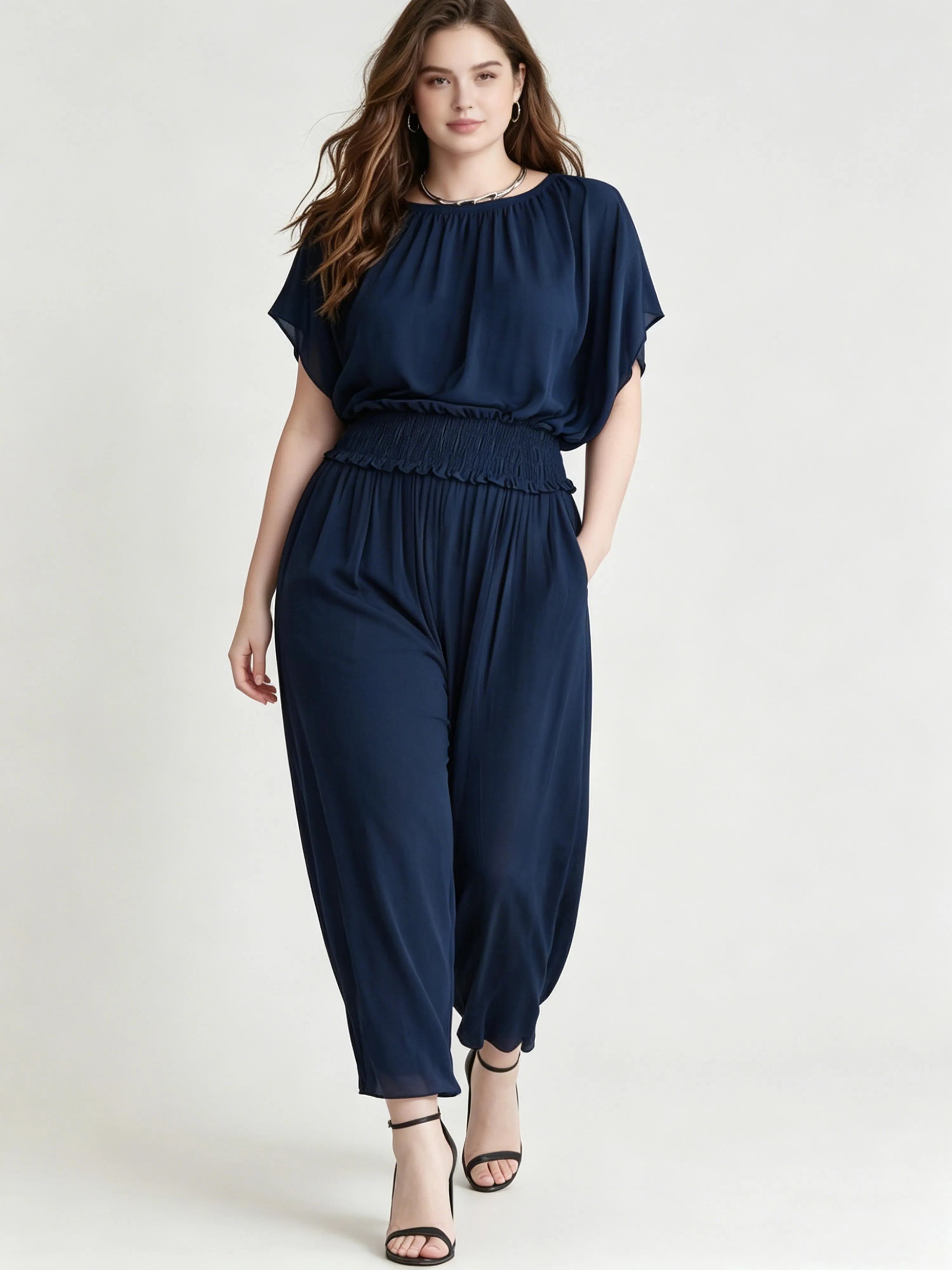 A Fitted Waist Elegant And Delicate Long Chiffon Set