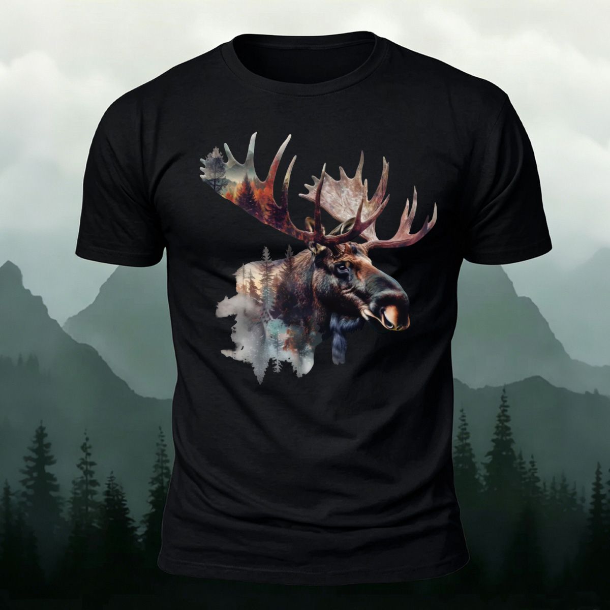 Scenery-style Moose Men's Simple Premium Cotton T-Shirt